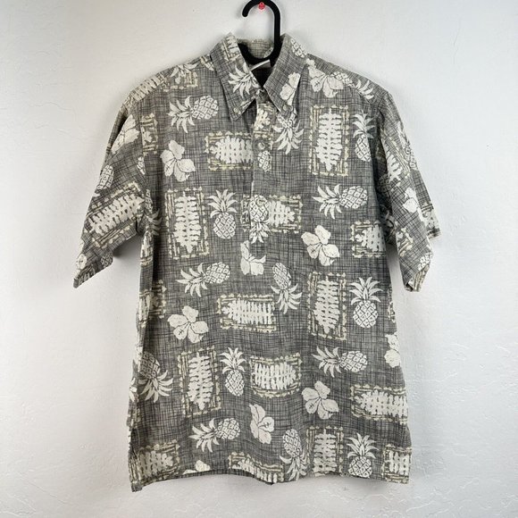 Vintage Go Barefoot Hawaiian Shirt M‎ Henley Collared Reverse Print Cotton - Picture 1 of 10